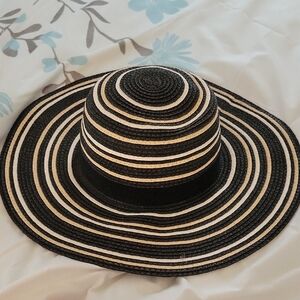 Striped Black and Cream Wide Brim Hat